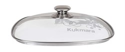 (70x260x260) Крышка Kukmara с26-2т112 стеклянянная квадратная  26*26см нержавеющая  ручка с деколью - фото 27756